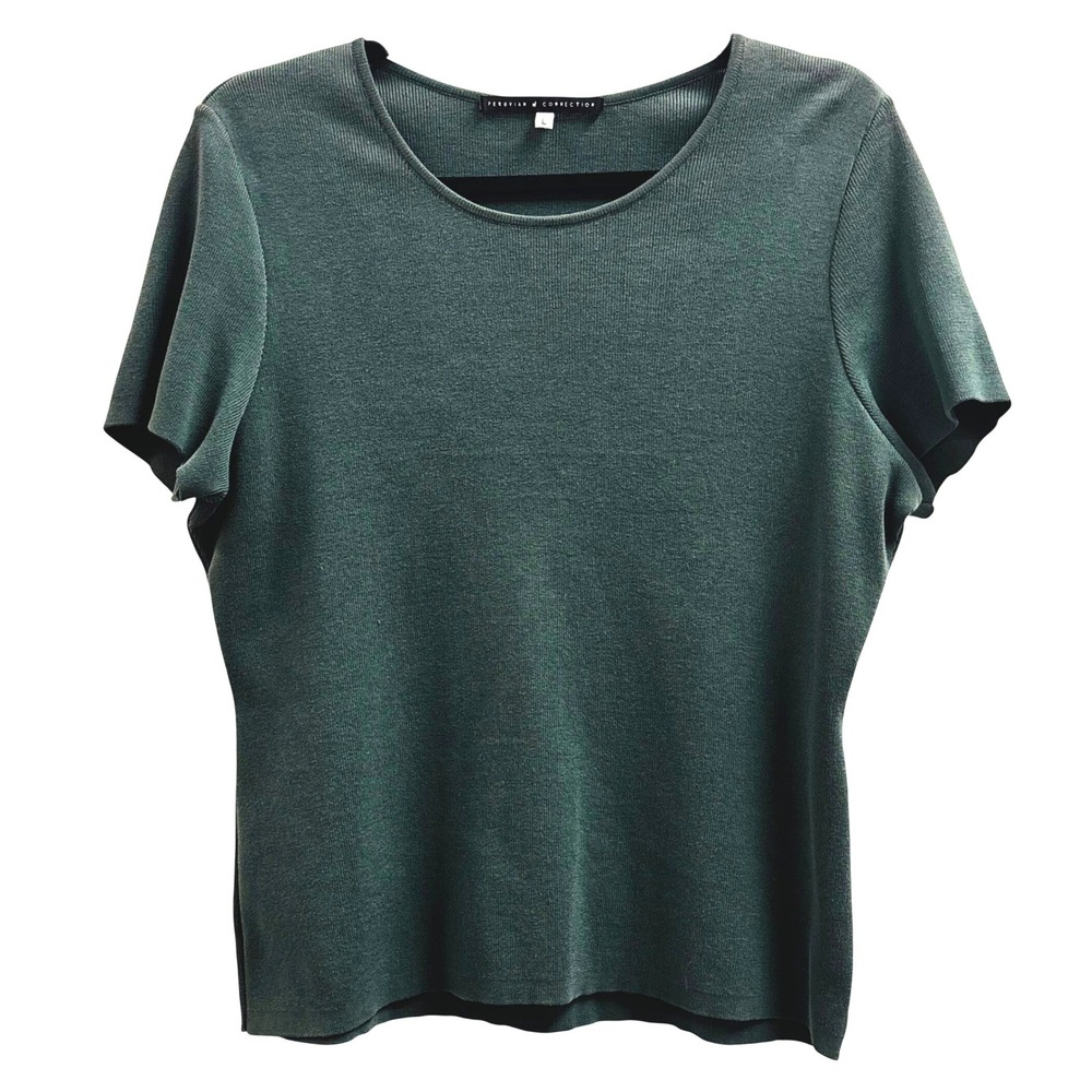 Peruvian Connection Sage Green 100% Pima Cotton Ribbed Knit Top Large L